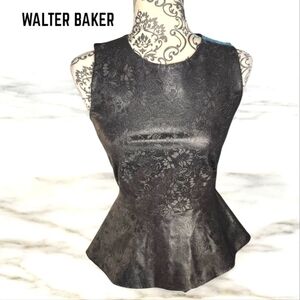 🆕️ WALTER BAKER Black Jacquard Front Ponte Back Peplum Hem Top- XSmall